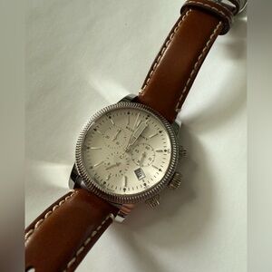 Men’s Burberry Watch - Brown Leather Strap - white/Silver - INSCRIPTION ON BACK